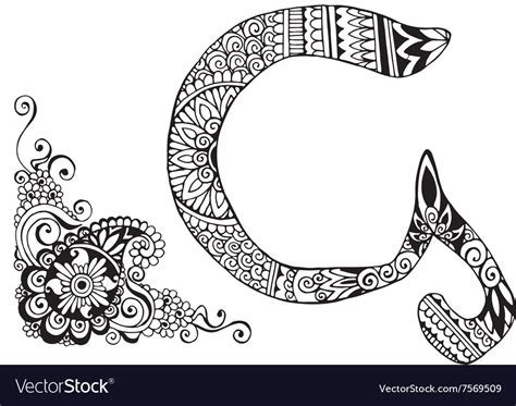 2_Letter G decorated in the style of mehndi Vector Image