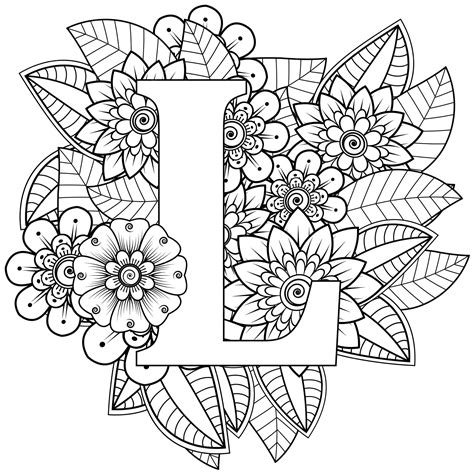 3_Premium Vector  Letter L with Mehndi flower decorative ornament in