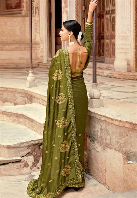 13_Silk Saree with blouse in Mehndi colour 2229