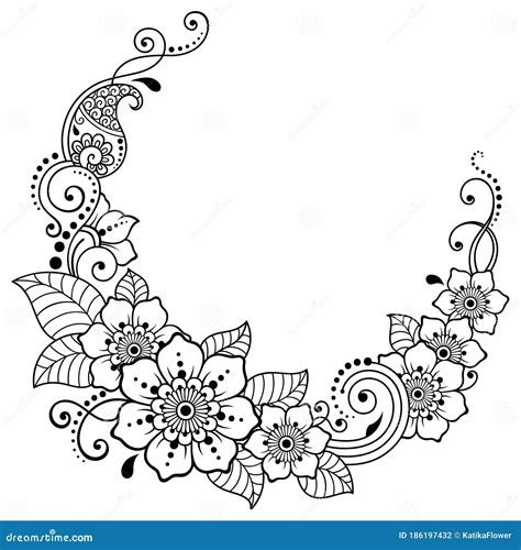 1_Henna Tattoo Flower Template and Border Mehndi Style Stock Vector