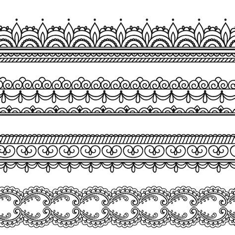 5_Set of seamless borders for design and application of henna Mehndi