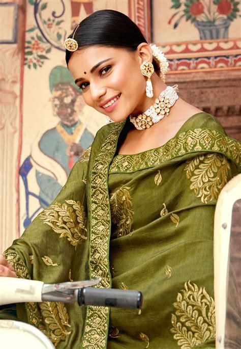 9_Silk Saree with blouse in Mehndi colour 2229