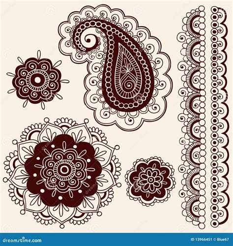 12_Seamless Pattern Indian Brown Henna Mehndi Border Elements with Flowers