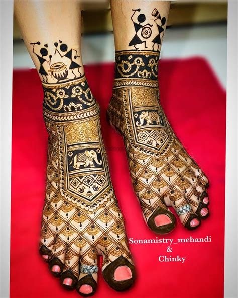 12_Indian Floral Pattern with Elephant Henna Mehndi Tattoo Design Stock