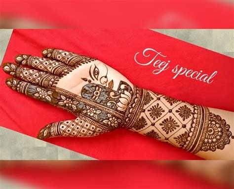 12_Women hand mehndi hariyali teej hindu festival greeting card background