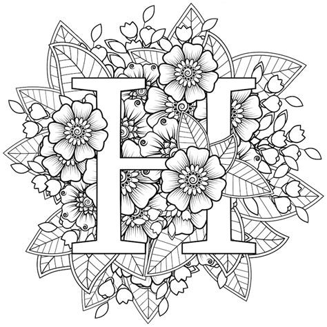 2_Premium Vector  Letter h with mehndi flower mehndi flower decoration