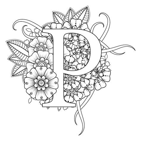 2_Premium Vector  Letter p with mehndi flower decorative ornament in