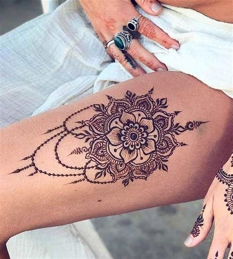 8_Simple mehndi design for thigh  Thigh Henna Mehndi Tattoo Art Designs