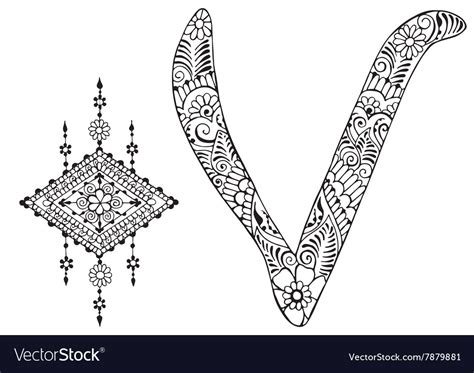 4_Letter v decorated in style mehndi Royalty Free Vector Image