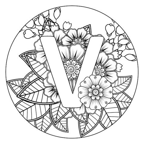5_Premium Vector  Letter v with mehndi flower decorative ornament in